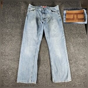 Jordan Craig Jeans Mens 34x30 Blue Denim Straight Moto Biker Distressed